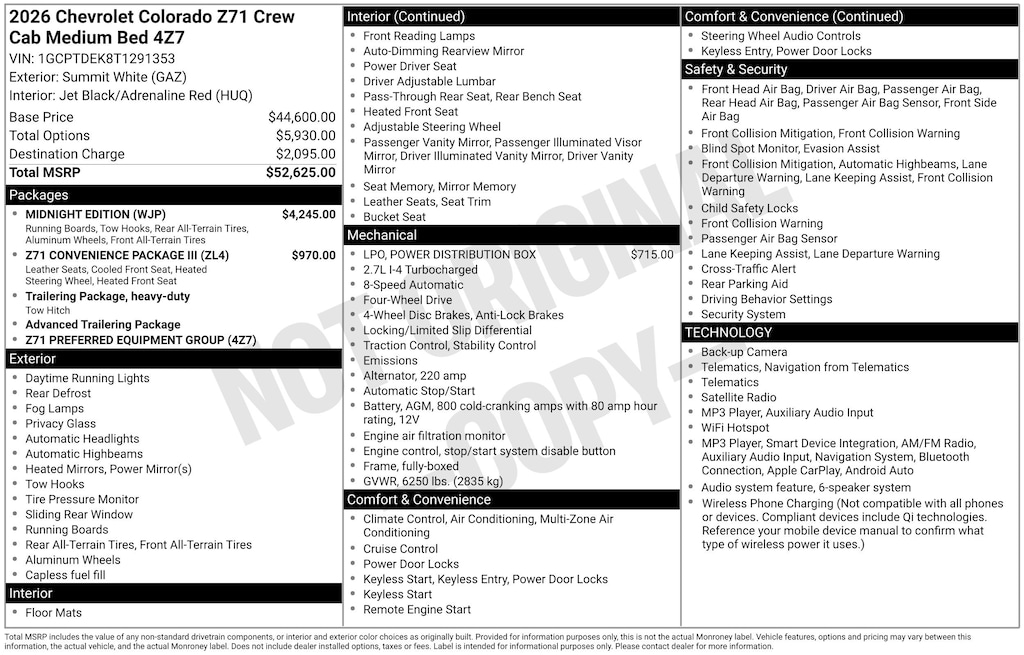 New 2026 Chevrolet Colorado Z71 Truck