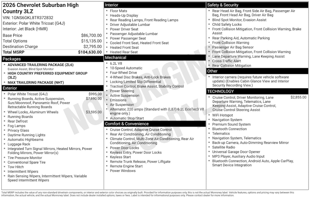 New 2026 Chevrolet Suburban High Country SUV