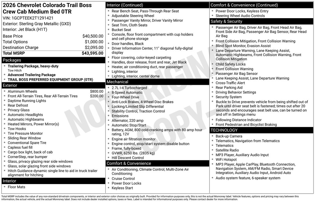 New 2026 Chevrolet Colorado Trail Boss Truck