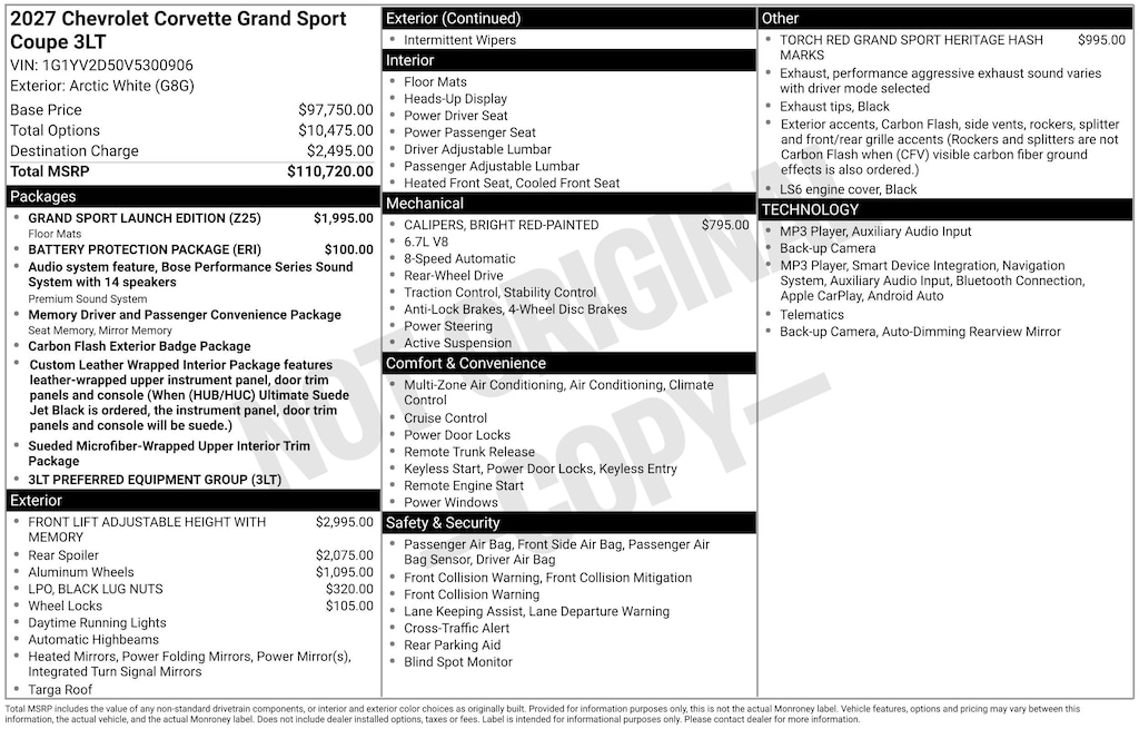 New 2027 Chevrolet Corvette Grand Sport 3LT Coupe