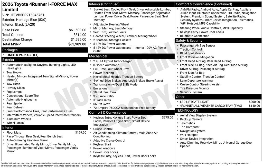 New 2026 Toyota 4Runner i-FORCE MAX Limited 4WD LIMITED