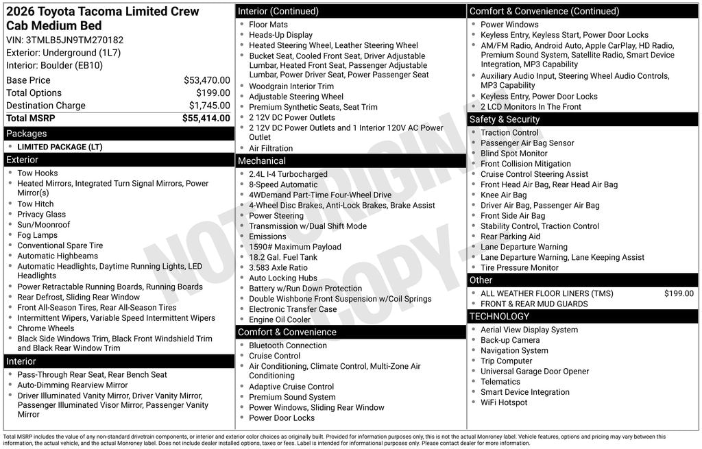 New 2026 Toyota Tacoma Limited 4X4 DOUBLE CAB