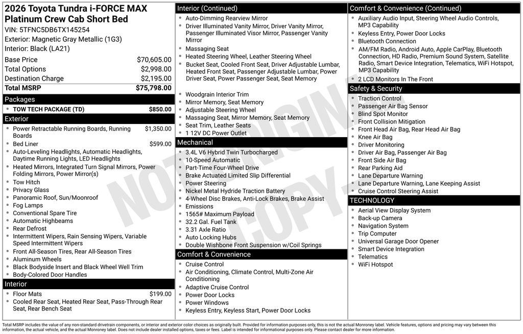 New 2026 Toyota Tundra i-FORCE MAX Platinum PLATINUM CREWMAX 5.5