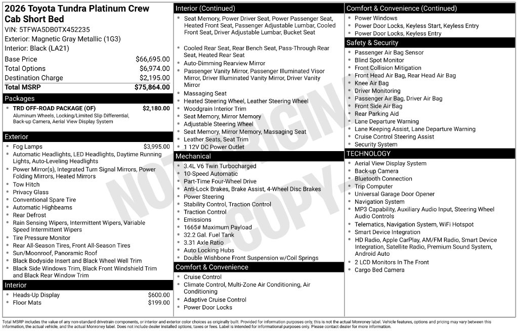 New 2026 Toyota Tundra Platinum PLATINUM CREWMAX 5.5