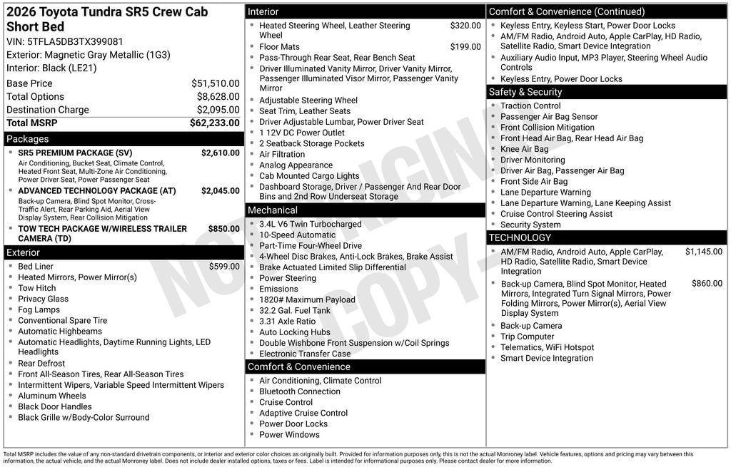 New 2026 Toyota Tundra SR5 SR5 CREWMAX 5.5