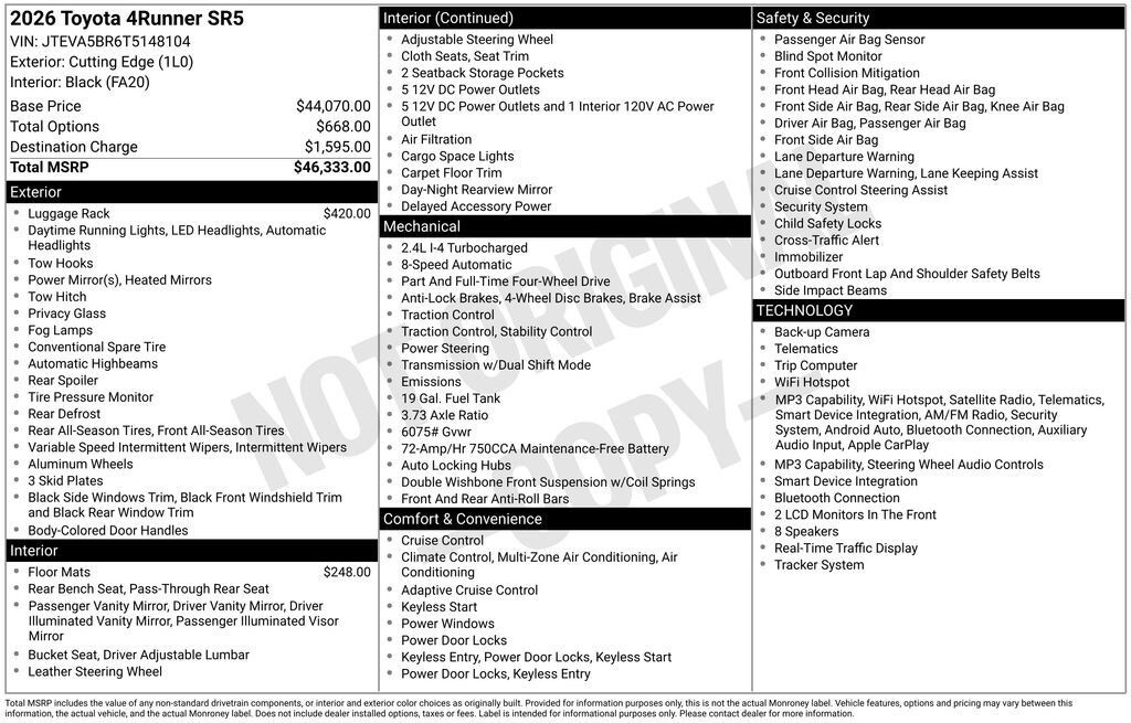 New 2026 Toyota 4Runner SR5 4WD SR5