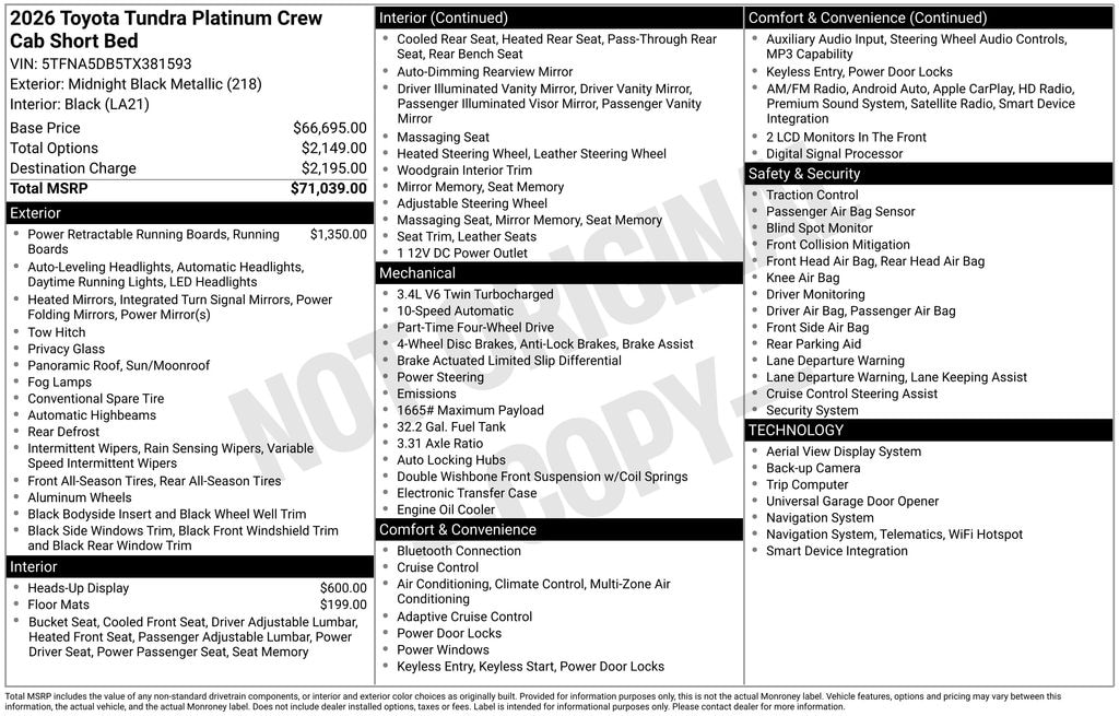 New 2026 Toyota Tundra Platinum PLATINUM CREWMAX 5.5