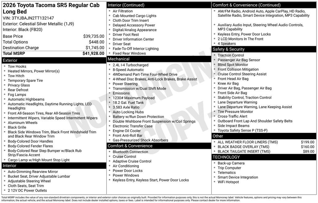 New 2026 Toyota Tacoma SR5 4X4 XTRACAB