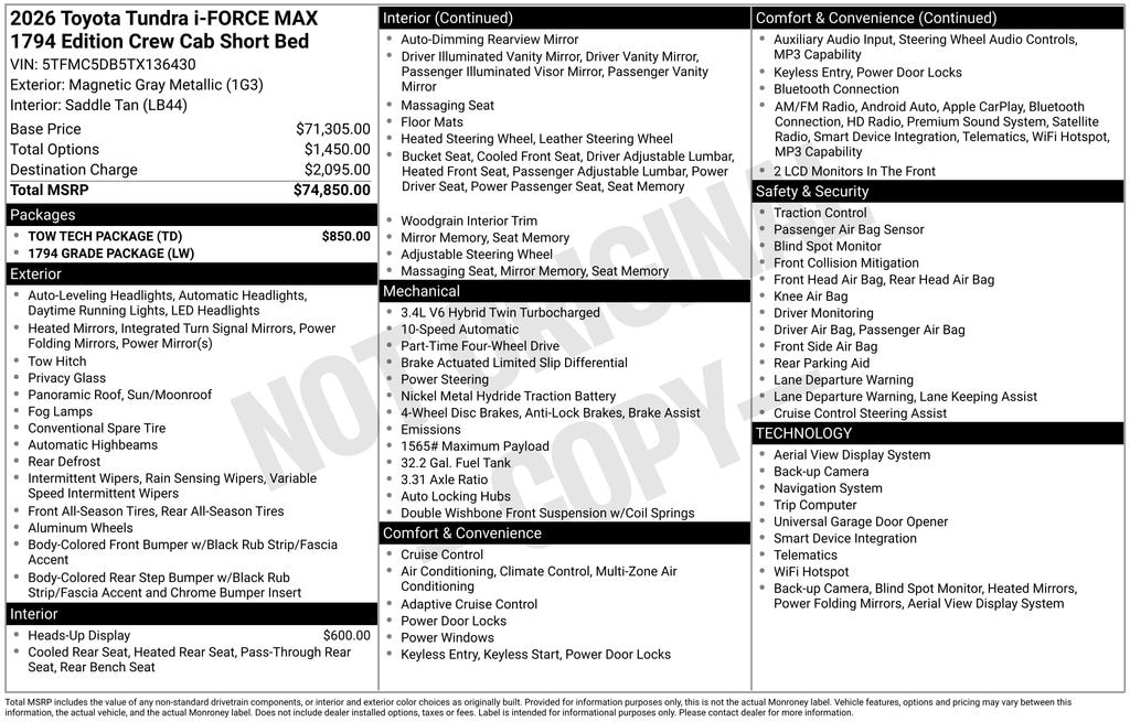 New 2026 Toyota Tundra i-FORCE MAX 1794 Edition 1794 CREWMAX 5.5