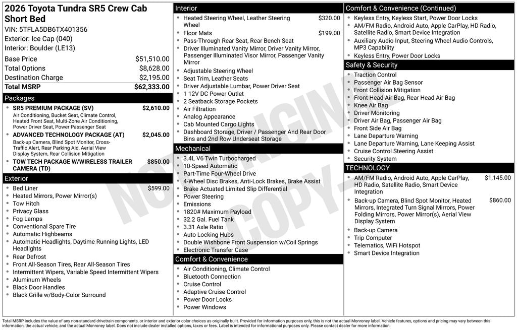 New 2026 Toyota Tundra SR5 SR5 CREWMAX 5.5