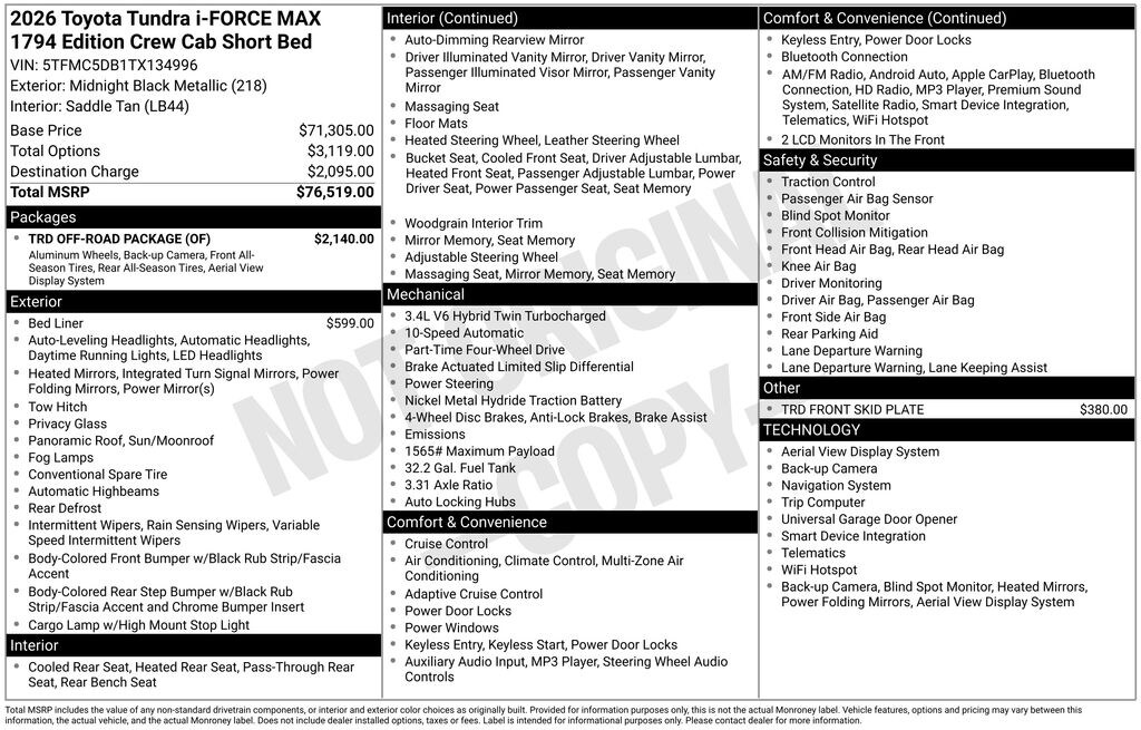 New 2026 Toyota Tundra i-FORCE MAX 1794 Edition 1794 CREWMAX 5.5
