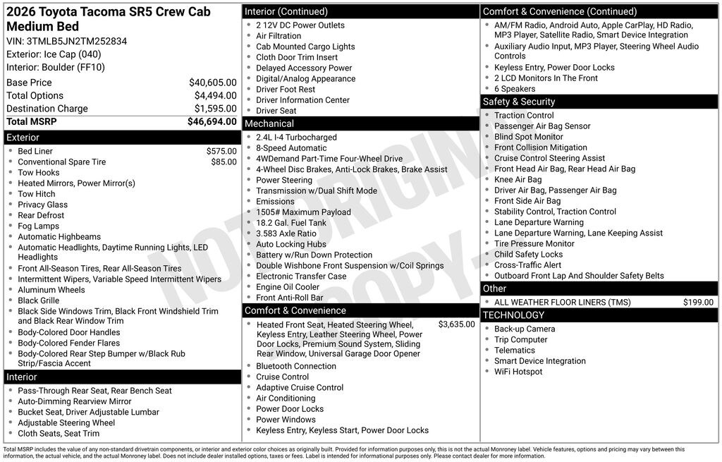 New 2026 Toyota Tacoma SR5 4X4 DOUBLE CAB