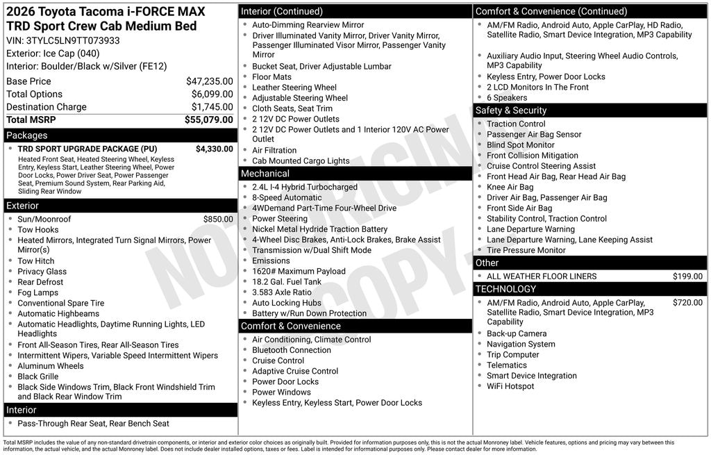 New 2026 Toyota Tacoma i-FORCE MAX TRD Sport 4X4 DOUBLE CAB HV