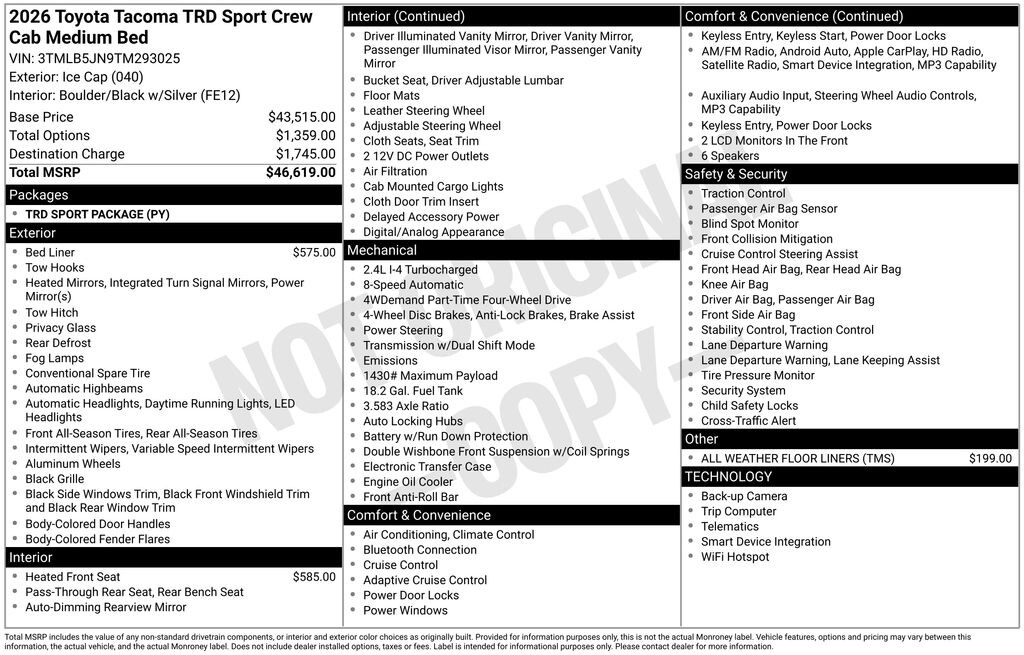New 2026 Toyota Tacoma TRD Sport 4X4 DOUBLE CAB
