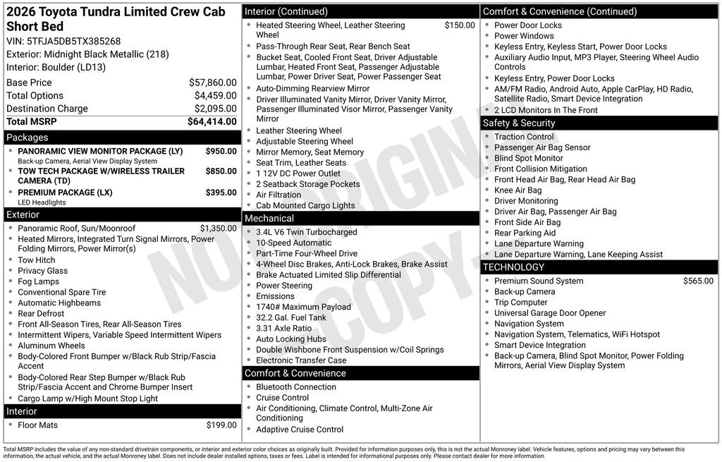 New 2026 Toyota Tundra Limited LIMITED CREWMAX 5.5