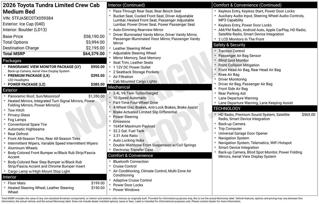 New 2026 Toyota Tundra Limited LIMITED CREWMAX 6.5