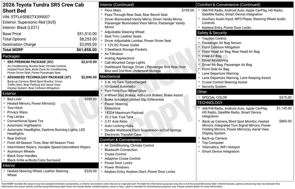 New 2026 Toyota Tundra SR5 SR5 CREWMAX 5.5