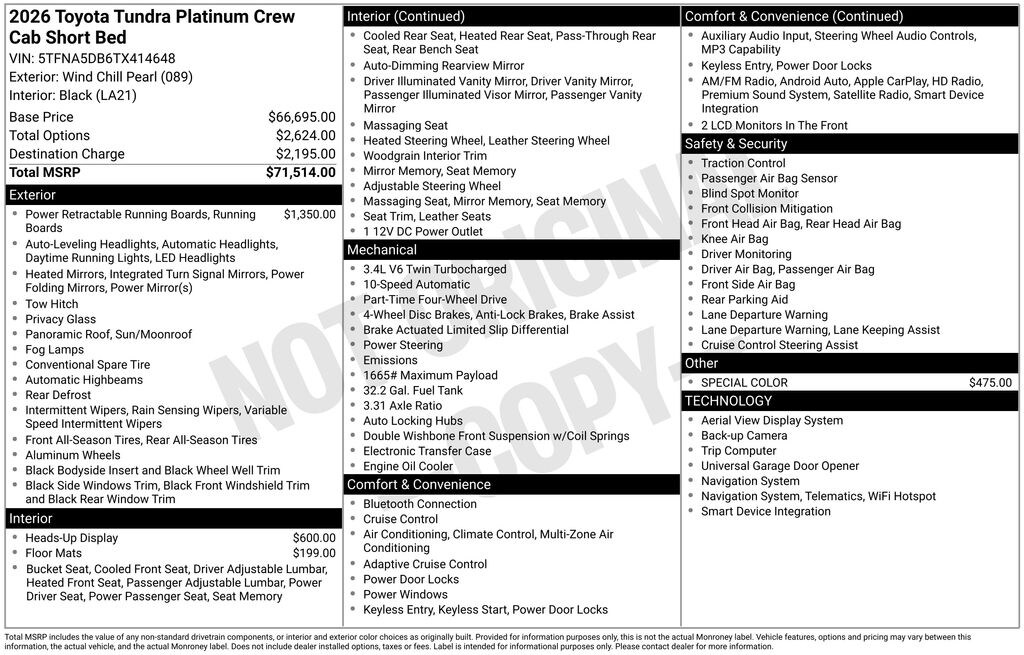 New 2026 Toyota Tundra Platinum PLATINUM CREWMAX 5.5