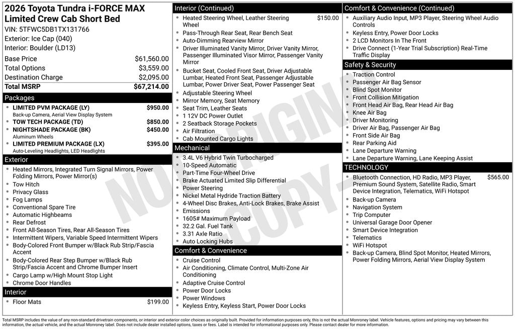 New 2026 Toyota Tundra i-FORCE MAX Limited LIMITED CREWMAX 5.5