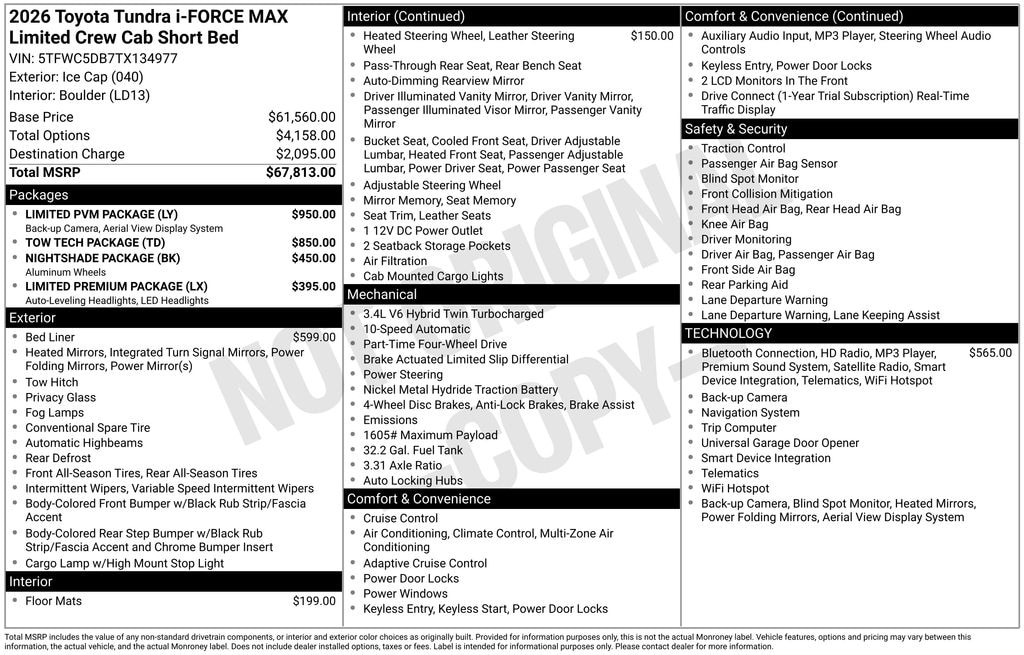 New 2026 Toyota Tundra i-FORCE MAX Limited LIMITED CREWMAX 5.5