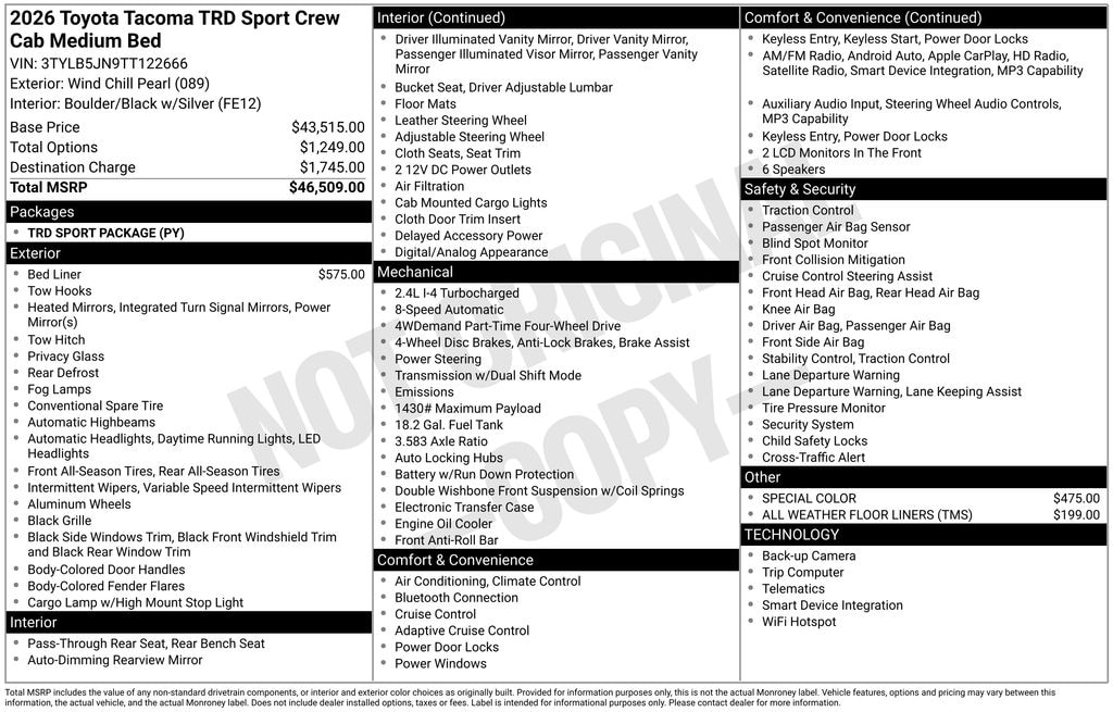 New 2026 Toyota Tacoma TRD Sport 4X4 DOUBLE CAB