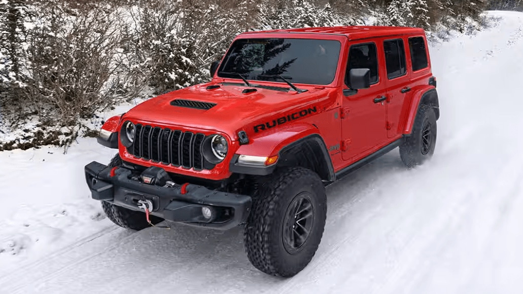 Jeep Wrangler on a snow-covered road