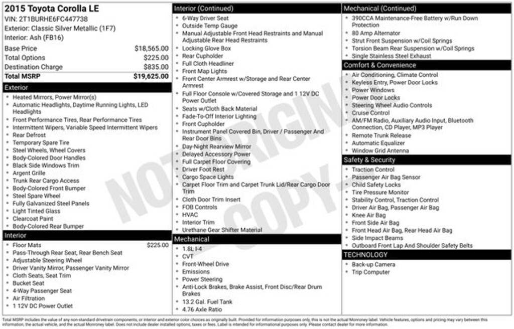 Used 2015 Toyota Corolla LE Sedan