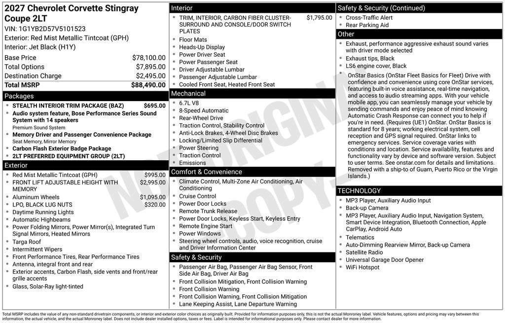 2027 Chevrolet Corvette Stingray 2LT