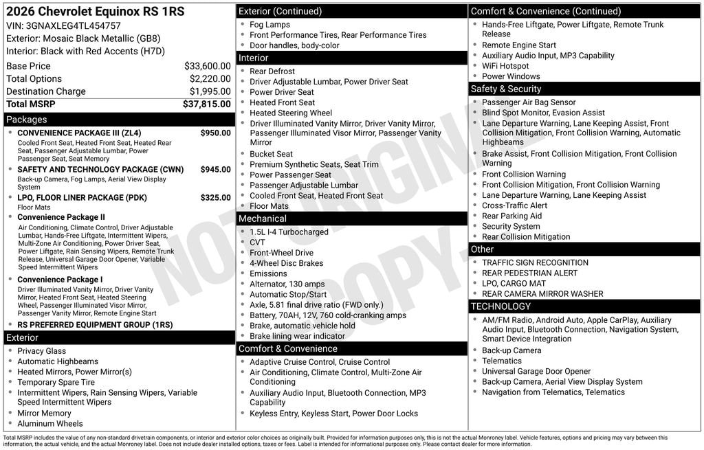 New 2026 Chevrolet Equinox RS SUV