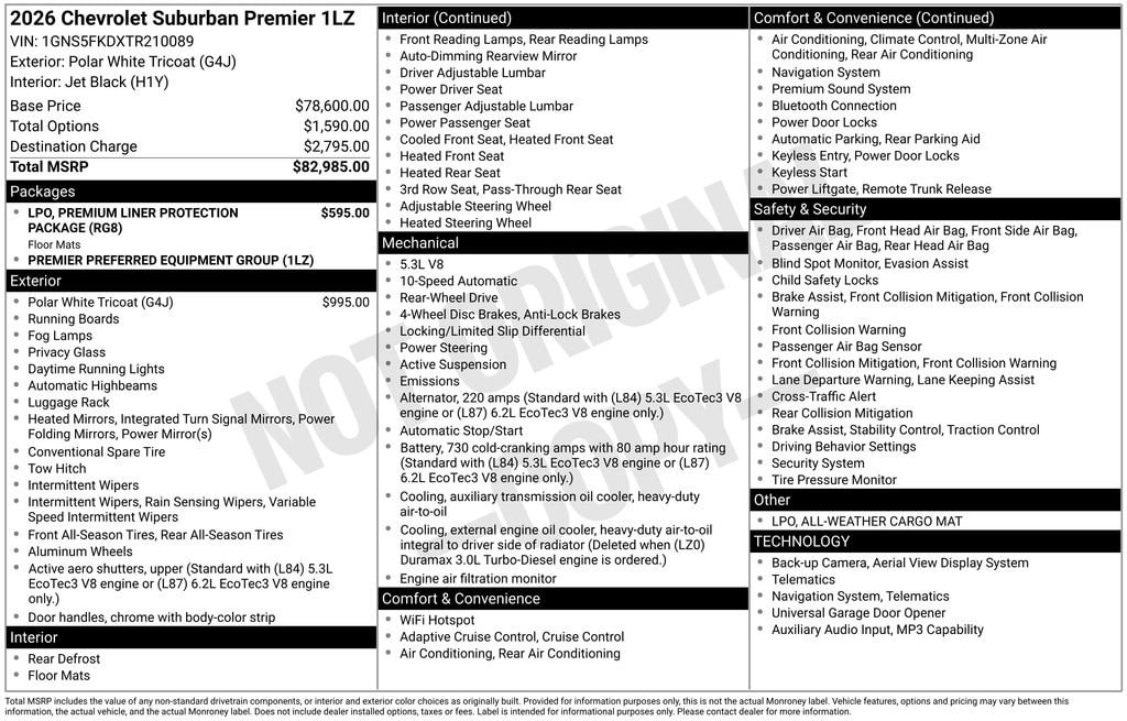 New 2026 Chevrolet Suburban Premier SUV