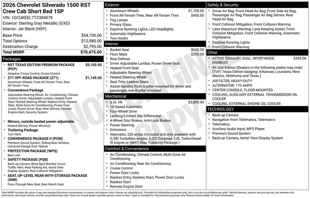 New 2026 Chevrolet Silverado 1500 RST Truck