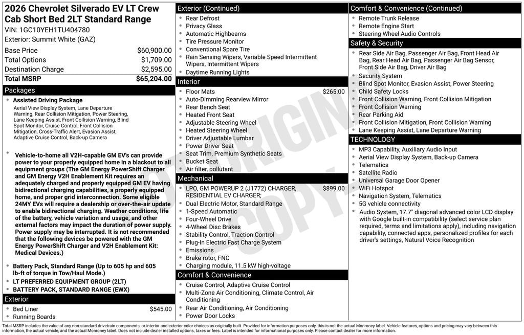 New 2026 Chevrolet Silverado EV LT - Standard Range Truck