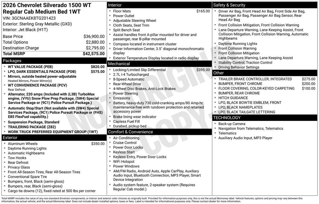 New 2026 Chevrolet Silverado 1500 WT Truck