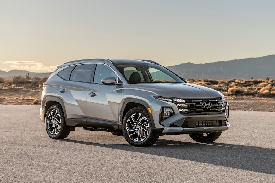 Front three-quarter view of a 2026 Hyundai Tucson Hybrid