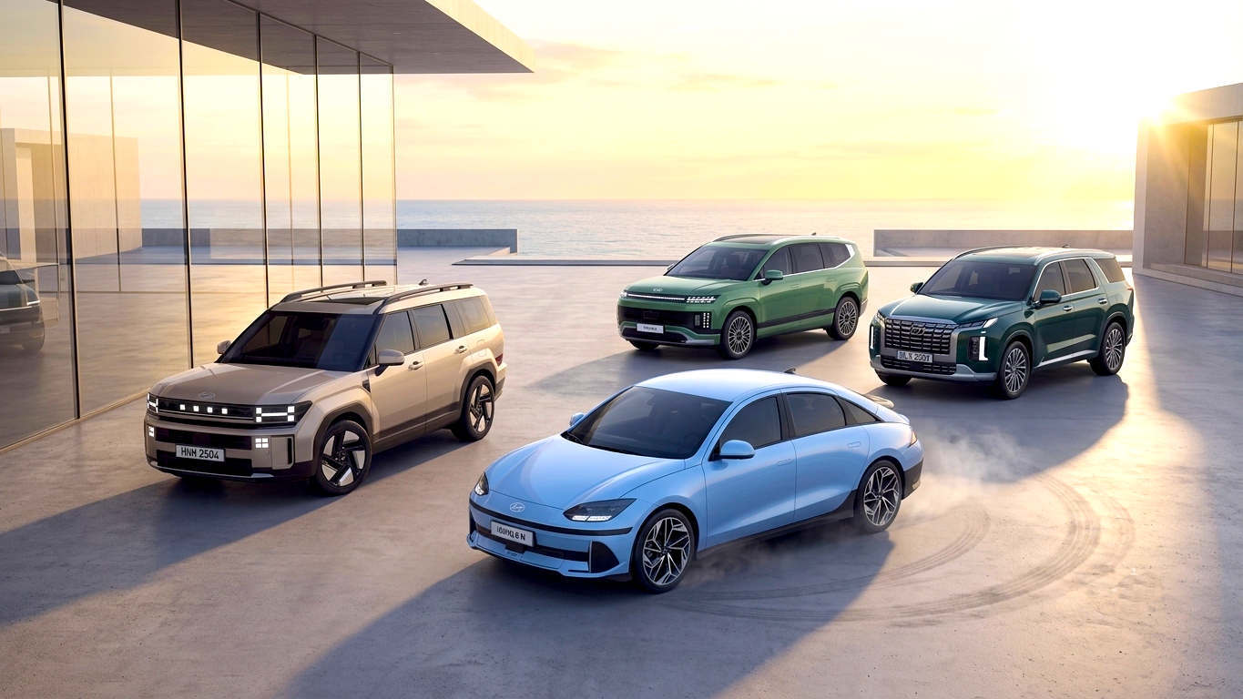 Current Hyundai cars and SUVs parked near the coast