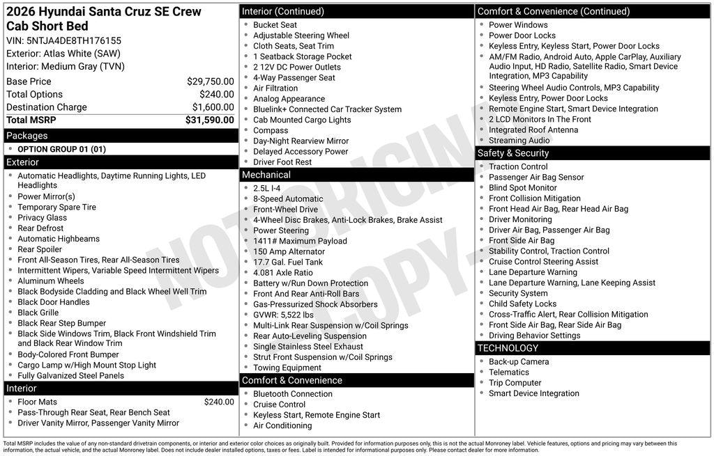 New 2026 Hyundai Santa Cruz SE Truck Crew Cab