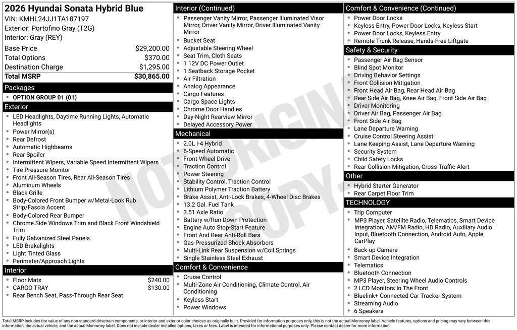 New 2026 Hyundai Sonata Hybrid Blue Sedan