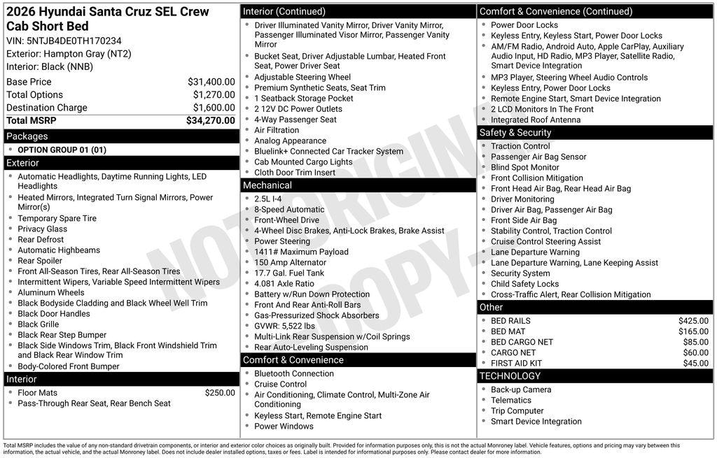 New 2026 Hyundai Santa Cruz SEL Truck Crew Cab
