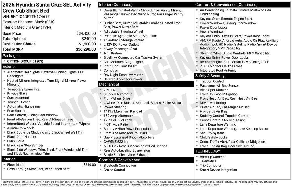 New 2026 Hyundai Santa Cruz SEL Activity Truck Crew Cab