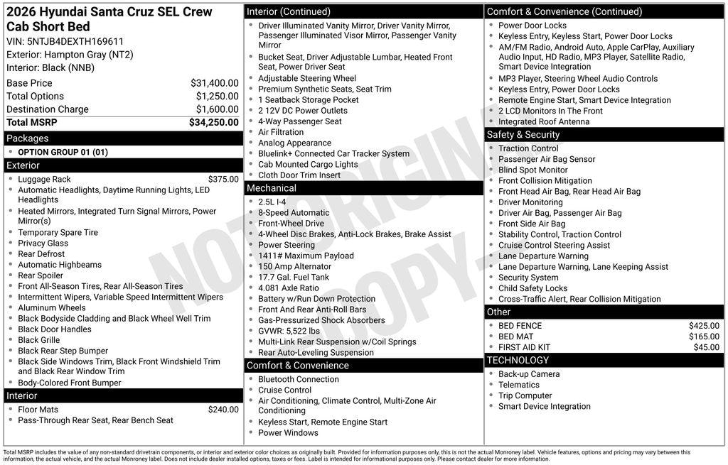 New 2026 Hyundai Santa Cruz SEL Truck Crew Cab