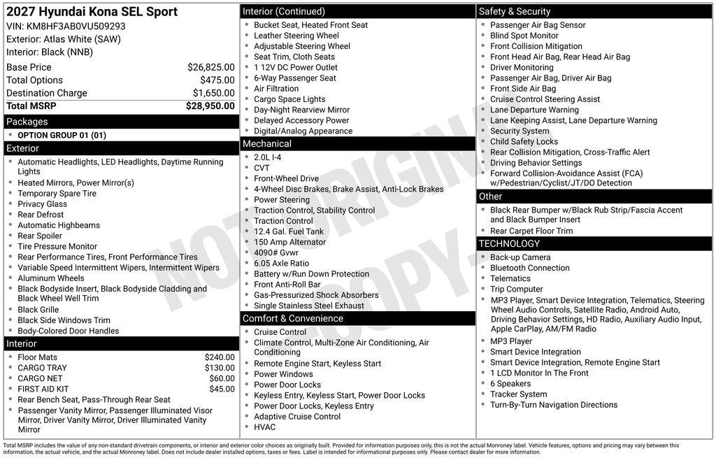 New 2027 Hyundai Kona SEL Sport SUV