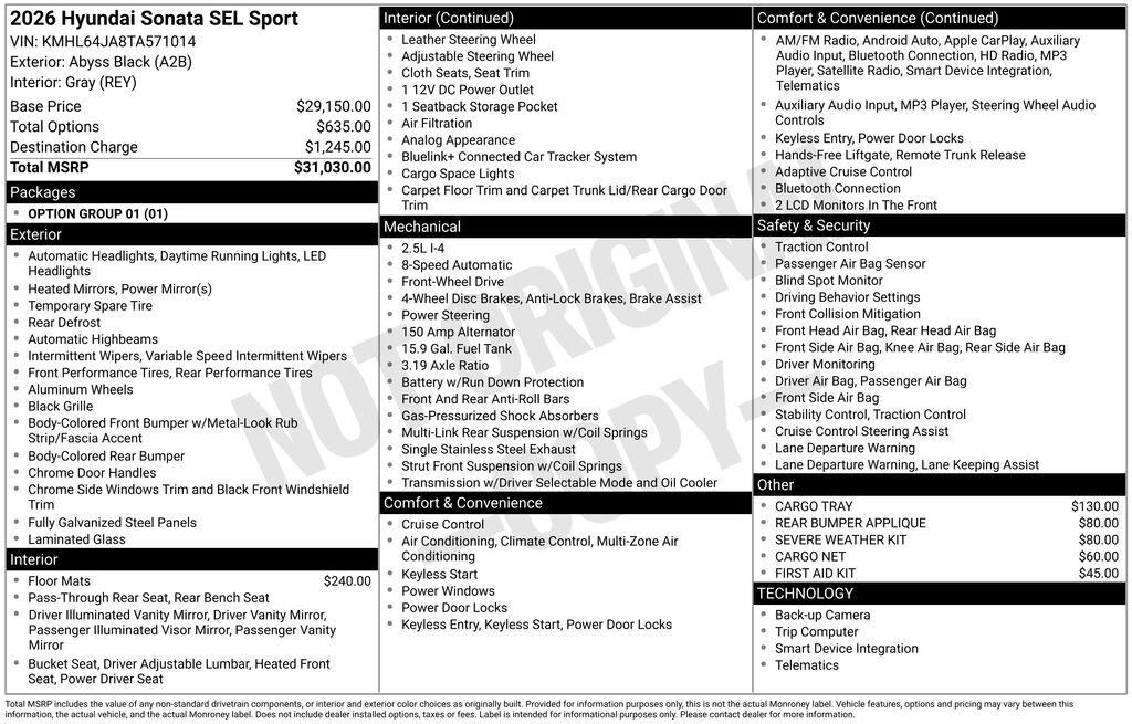 New 2026 Hyundai Sonata SEL Sport Sedan