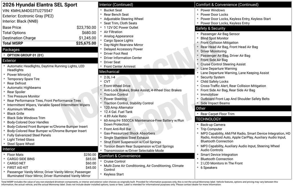 New 2026 Hyundai Elantra SEL Sport Sedan