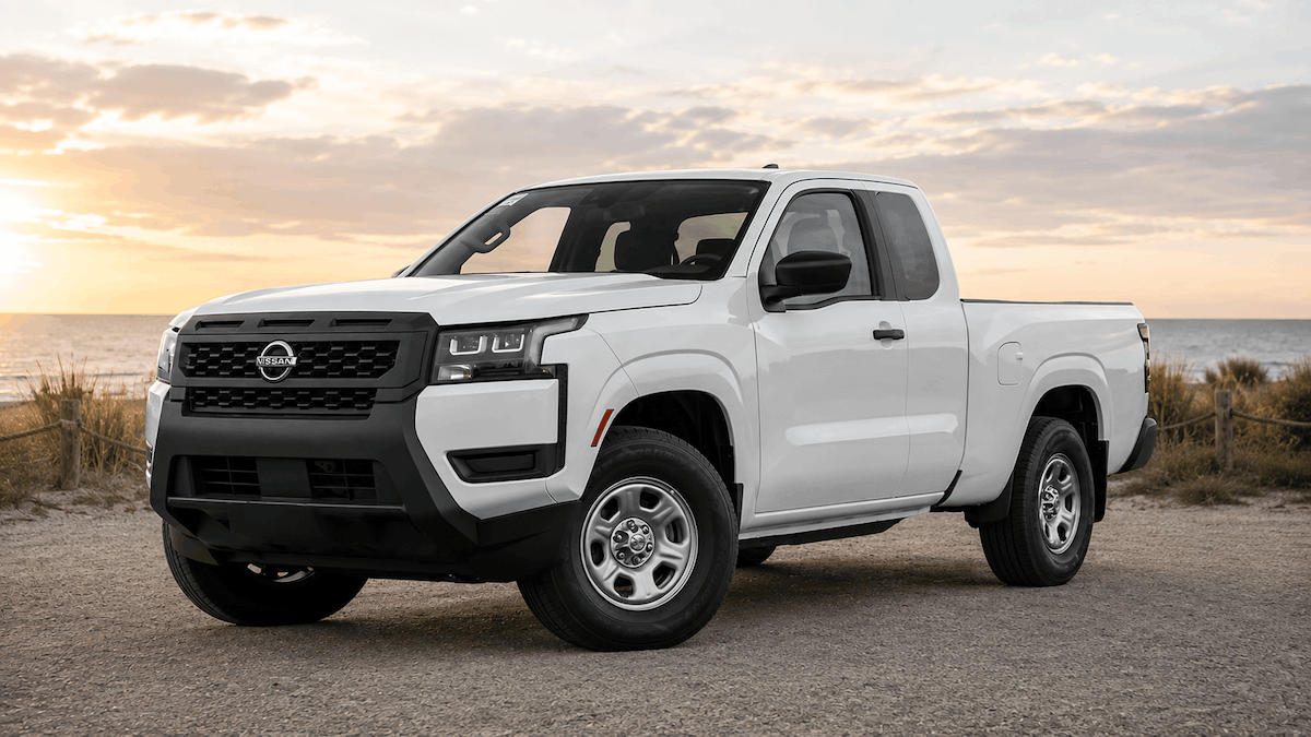 White 2026 Nissan Frontier S King Cab shown from the front three-quarter view