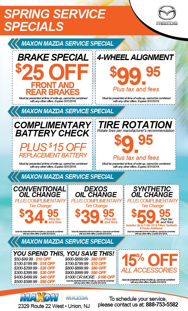 Mazda Service Specials at Maxon Mazda Service Coupons