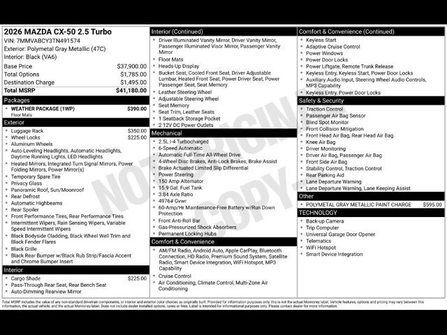 New 2026 Mazda CX-50 2.5 Turbo AWD Sport Utility