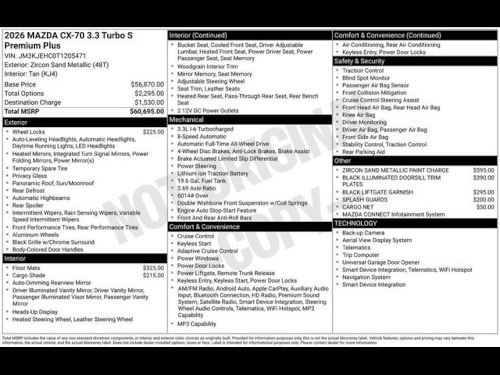 New 2026 Mazda CX-70 3.3 Turbo S Premium Plus AWD Sport Utility