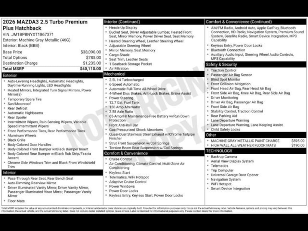 New 2026 Mazda Mazda3 Hatchback 2.5 Turbo Premium Plus AWD HATCHBACK