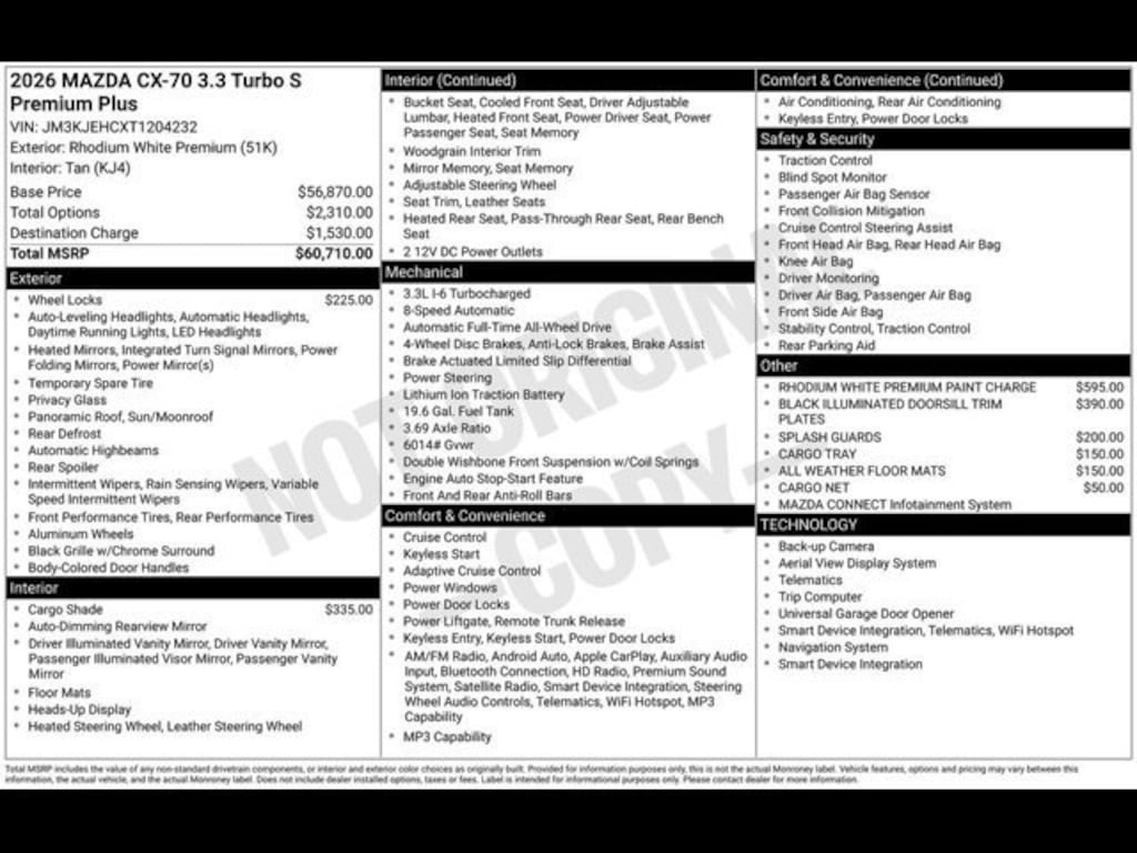 New 2026 Mazda CX-70 3.3 Turbo S Premium Plus AWD Sport Utility