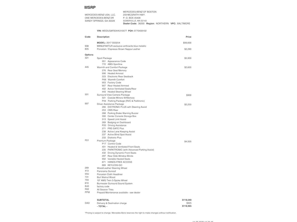 Used 2017 Mercedes-Benz S-Class S 550 4MATIC Sedan